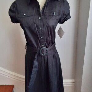 AMBIANCE BLACK COTTON SHIRT DRESS NWT M